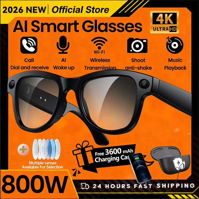 KULANNDER KI-Smart-Brille mit 4K 8MP HD-Kamera, WLAN und Bluetooth für Video, Musik und Telefonate, inklusive Echtzeit-Übersetzung in über 100 Sprachen, erhältlich in Schwarz oder Weiß - Bild 1