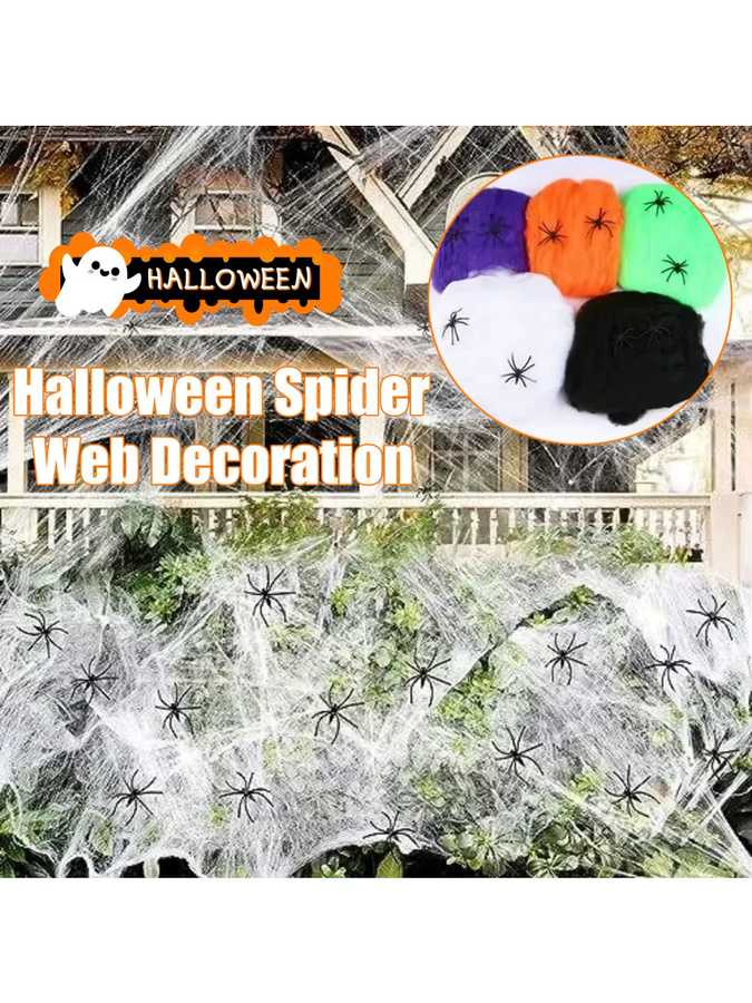 Trebalena Halloween Spinnennetz-Dekoration in Weiß mit künstlichen Spinnen für deine Party im Innen- und Außenbereich - Bild 6