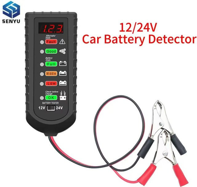 JFIND Auto Batterie Tester und Spannungsmesser mit LED-Anzeige für 12 V und 24 V in Schwarz - Bild 1