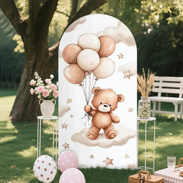 VIKAMA Bogen Hintergrund Abdeckung mit Cartoon Bär und Wolken für Geburtstag, Baby Shower oder Hochzeit in Mehrfarbig - Bild 1