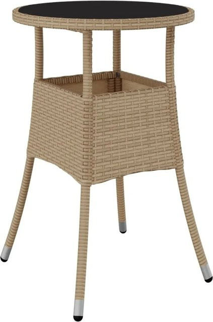 Furnicato Gartentisch aus Poly Rattan und gehärtetem Glas in Beige, Durchmesser: 60 cm, Höhe: 75 cm - Bild 1