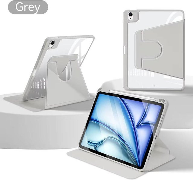 360 Grad Drehhülle für iPad Air 11 M2, iPad Air 5/4, iPad 10. Generation 10,9 Zoll, iPad Mini 6/7/8/9, iPad 10,2 Zoll und iPad Pro 11/12,9/13 Zoll in Grau - Bild 1