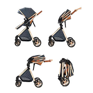 Magic ZC 3-in-1 Kinderwagen Set mit Autositz, Sportsitz und Babywanne, faltbarer Buggy in Schwarz-Gold für Neugeborene und Reisen - Bild 7