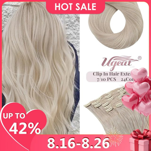 Ugeat Clip-in-Haarverlängerungen, Echthaar, Remy-Haar, Damen, 7 Stück - Bild 1