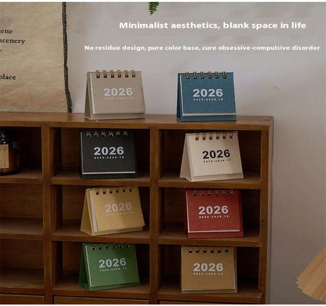 CHENJ Mini-Tischkalender 2026 mit Creative Coil, Wochen- und Tagesplaner in Beige und Multicolour - Bild 1