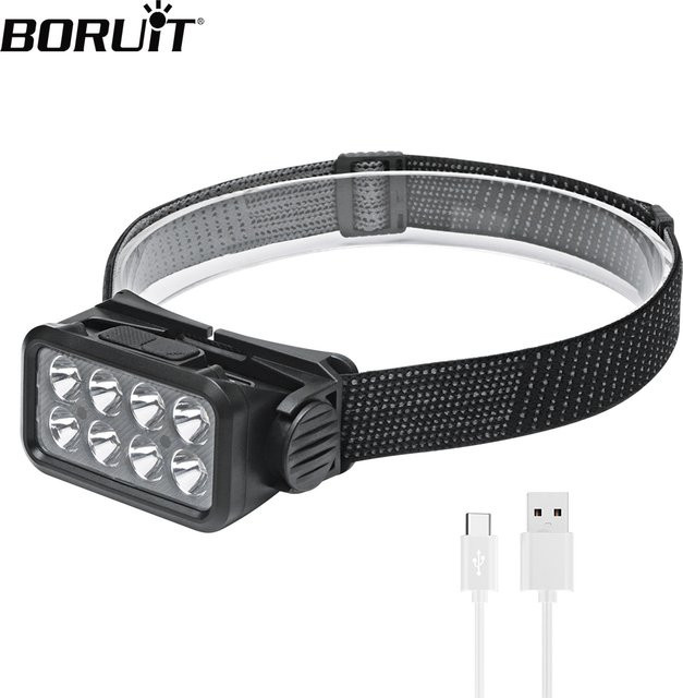 BORUiT K354 LED-Stirnlampe mit Bewegungsmelder, wiederaufladbar via Typ C, wasserdicht, Schwarz - Bild 1