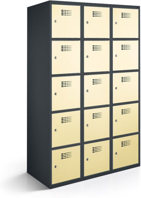 rotstahl Fächerschrank mit 15 Fächern in Anthrazitgrau und Elfenbein, B/T/H: 90 x 50 x 180 cm - Bild 1