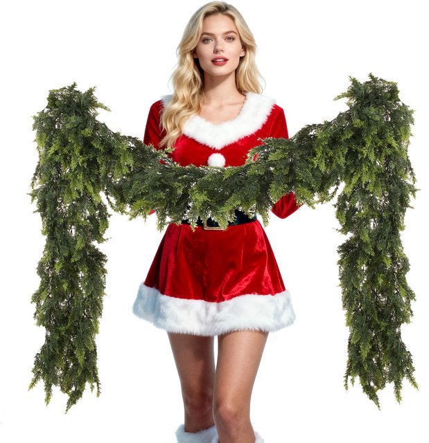 Sinsoledad Künstliche Weihnachtsgirlande aus grüner Zeder und Kiefer mit Blättern für deine Dekoration - Bild 1
