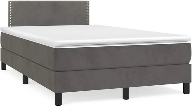 vidaXL Boxspringbett mit Matratze in Dunkelgrau, Hybridbett mit LED-Unterbettbeleuchtung und USB-Ladeport, Samt, B/T: 120 x 190 cm - Bild 1