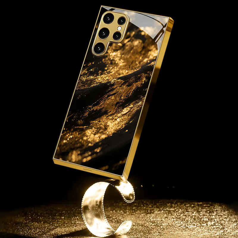 Samsung Handyhülle mit Gold-Textur-Muster und galvanisierter Glas-Hartschale für Galaxy S26 S25 S24 S23 S22 S21FE Ultra Plus - Bild 3