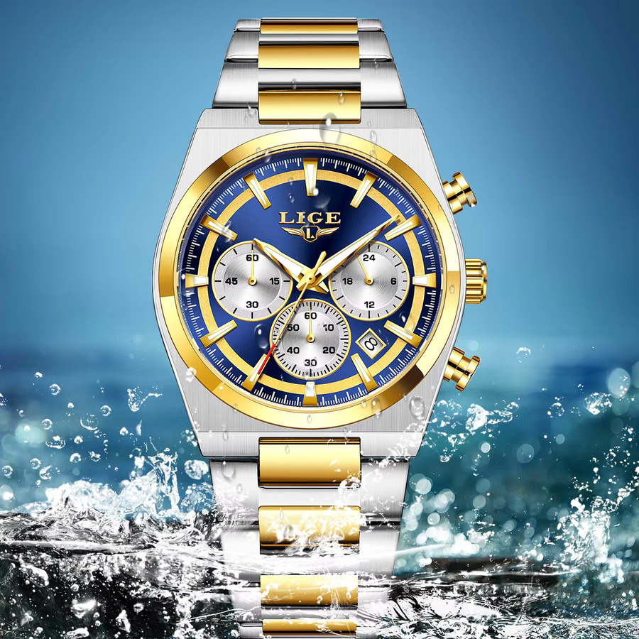LIGE Armbanduhr Quarz, Edelstahl, Blau, Herren - Bild 4