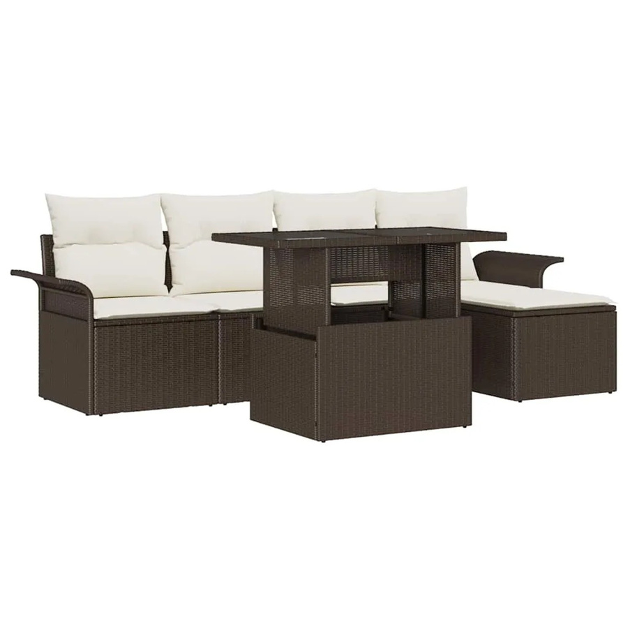 vidaXL Garten-Sofa-Set aus Polyrattan in Braun mit 6 Teilen und Kissen - Bild 2