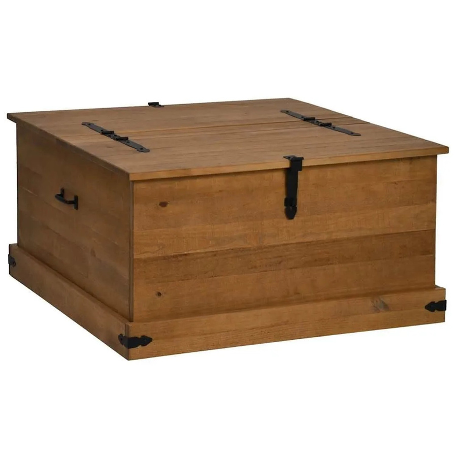 vidaXL Truhe HALDEN aus massivem Kiefernholz in Natur Braun, B/T/H: 91 x 91 x 47 cm - Bild 2