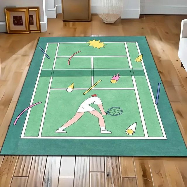 Lodestar Cartoon Tennisplatz Teppich in Grün für Kinderzimmer, Wohnzimmer oder Schlafzimmer, B/T: 60 x 40 cm - Bild 1