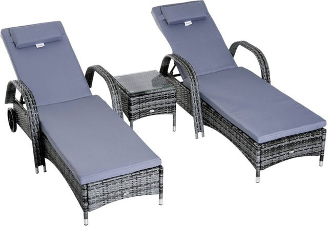 Outsunny Gartenmöbel 3er-Set aus Polyrattan mit Tisch und wetterfesten Auflagen, Grau, B/H/T: 200 x 30 x 73 cm - Bild 4
