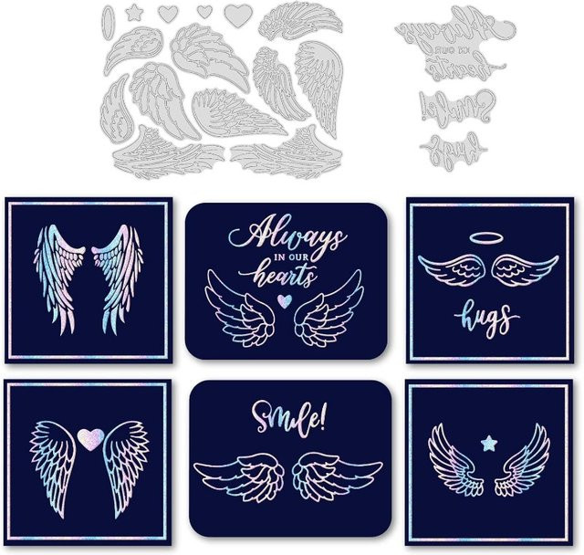 18 Stück Metall Stempel Set mit Engelsflügeln, Lächeln und Umarmungen in Silber für Scrapbooking und Fotobuch-Dekoration - Bild 1