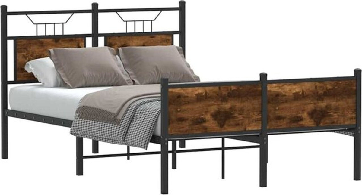 Vidaxl Bettgestell aus Holzwerkstoff und Metall in Räuchereiche Braun B/T/H: 120 x 200 cm - Bild 1