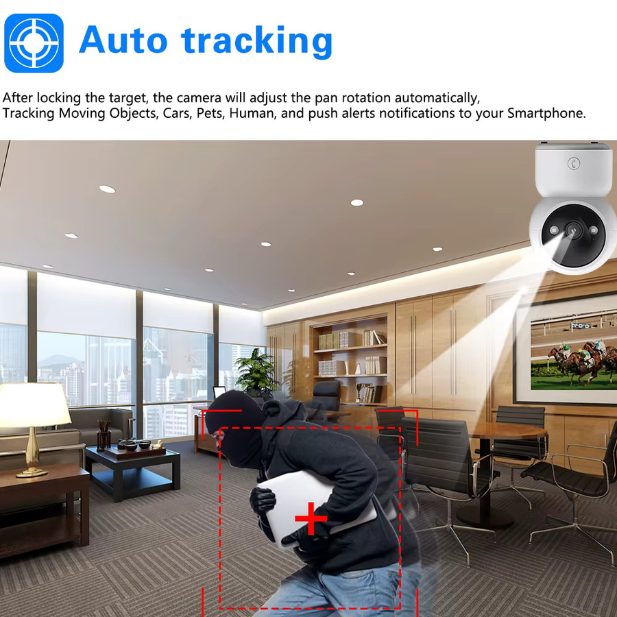 NINIVISION 5MP 2K Smart Home WLAN PTZ Sicherheitskamera mit Auto-Tracking, Babyphone, 2-Wege-Audio und One-Touch-Anruf, CCTV-Videoüberwachungskamera, Weiß - Bild 5