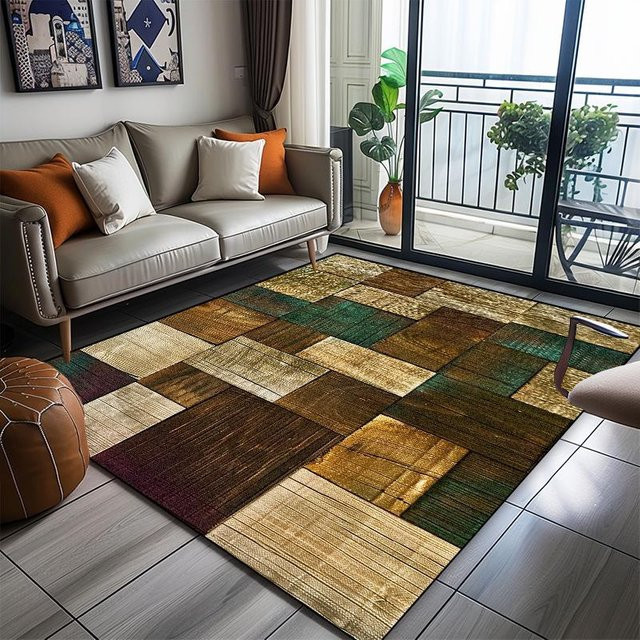 Moderner geometrischer Teppich Karpetti in Mehrfarbig, Waschbar und Rutschfest, B/T: 90 x 60 cm - Bild 1
