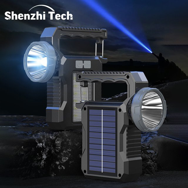 SHENZHITECH Solar Tragbare LED Taschenlampe mit COB Arbeit Licht und Laterne Funktion in Schwarz - Bild 1