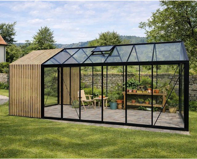 Bloomcabin Premium-Qualität Gewächshaus Accoya-Fusion GHCAF7 in Schwarz mit Sicherheitsglas, Aluminium und Accoya-Holz, Belüftungssystem und integrierten Dachfenstern - Bild 1