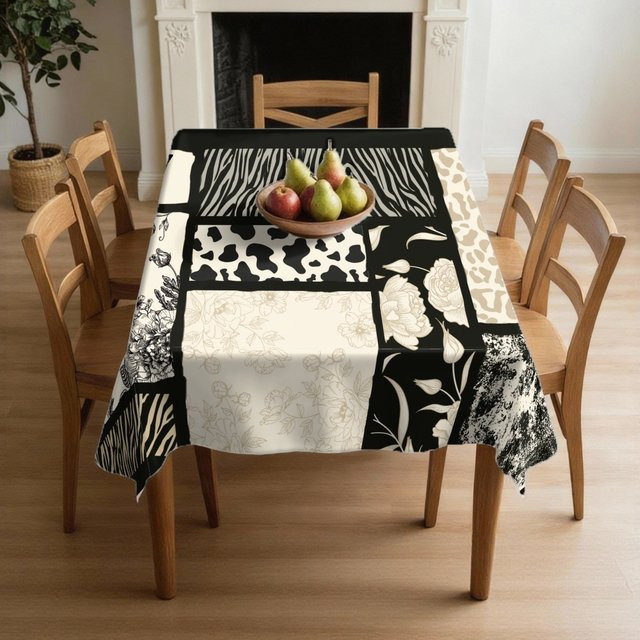 VIKAMA Premium-Tischdecke mit grafischem Design in Schwarz-Weiß, rechteckig und waschbar - Bild 1