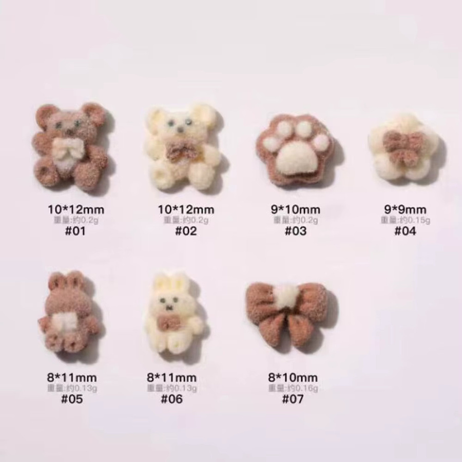 HotPress Nagel Charms, Milch Weiß, 3D Plüsch Bär, 10 Stück - Bild 2