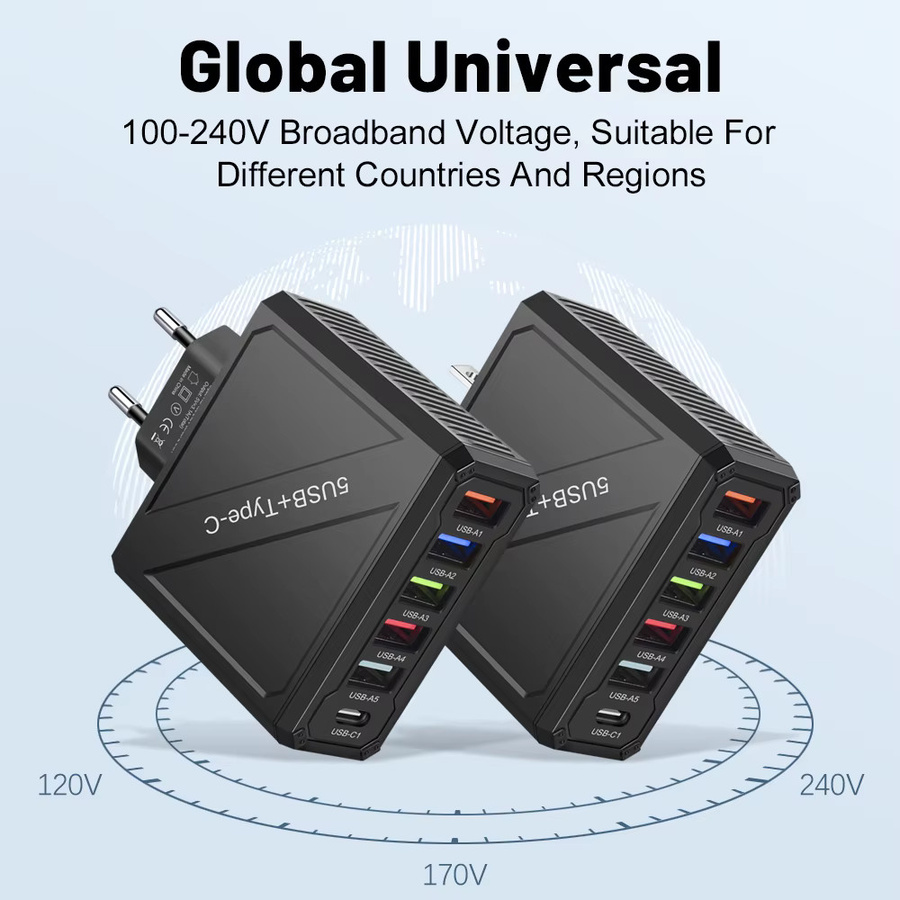 Maerknon 15W USB Typ C Wandladegerät mit 6 Ports und PD Schnellladefunktion in Schwarz - Bild 3
