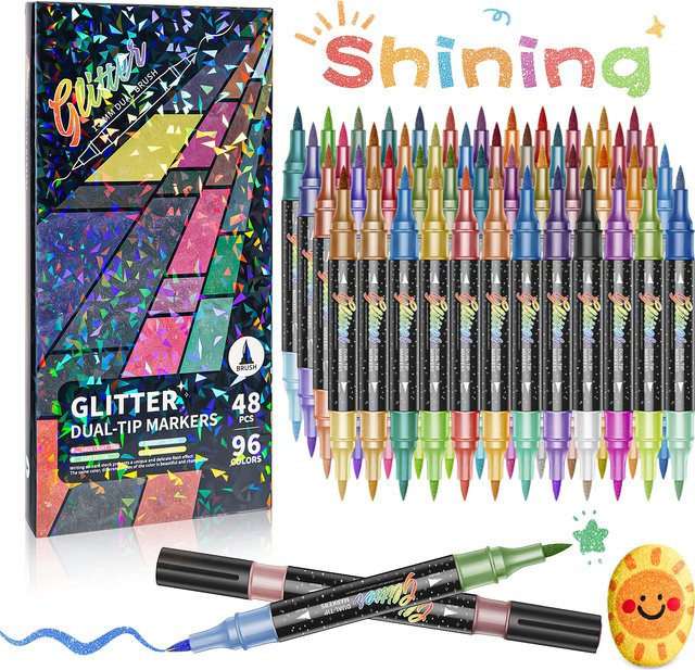 Kolorowys Pinselmarker mit Glitzer-Effekt und zwei Spitzen in Multicolour für DIY-Kunsthandwerk und Doodling - Bild 1