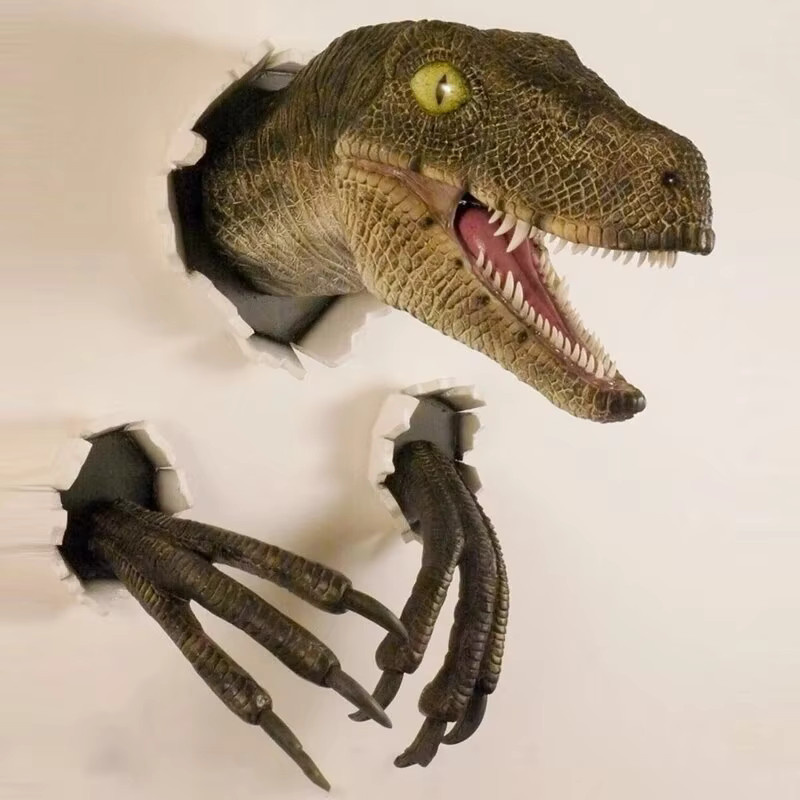 3er Set Velociraptor Wanddekoration als 3D Dinosaurier Wandstatue aus Kunststoff - Bild 2