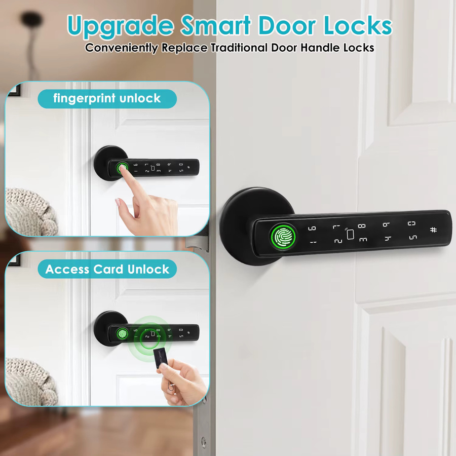 Smartes elektronisches Türgriffschloss mit Fingerabdruckerkennung und Tuya Smart Life App-Steuerung in Schwarz - Bild 5