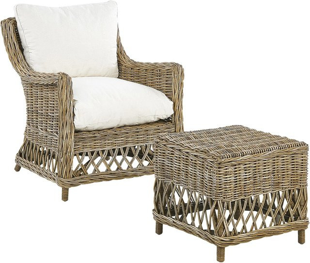 Beliani Sessel aus Rattan und Holz in Beige und Weiss, B/T/H: 70 x 66 x 78 cm - Bild 1