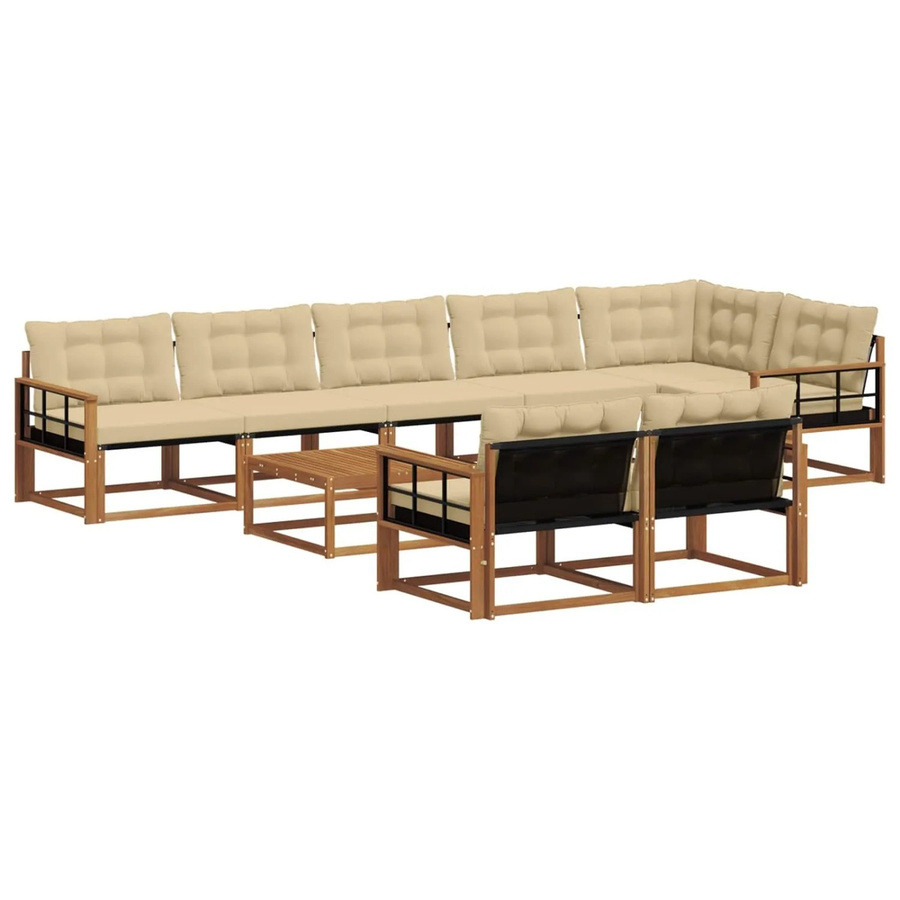 vidaXL Outdoor-Sofagarnitur 9-teilig aus massivem Akazienholz mit Textilene und Kissen in Natur und Beige - Bild 2