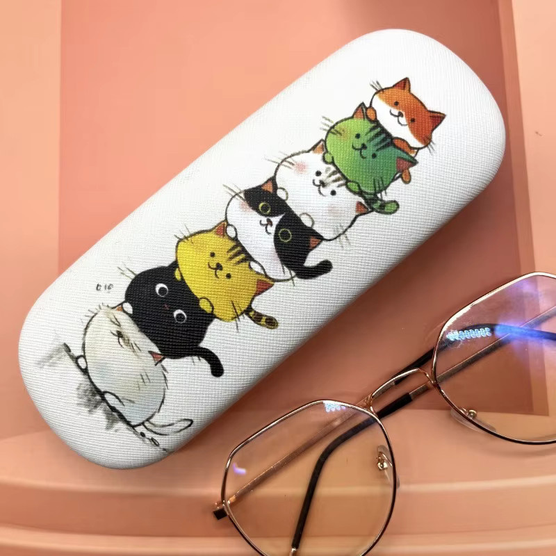 Brillenetui Cartoon Katze, PU Leder, weiß - Bild 1