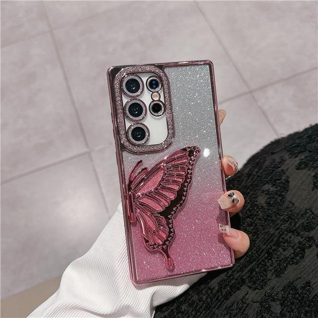 Samsung Galaxy S25 Ultra Handyhülle mit Diamantrahmen und Schmetterling-Ständer in Pink - Bild 1
