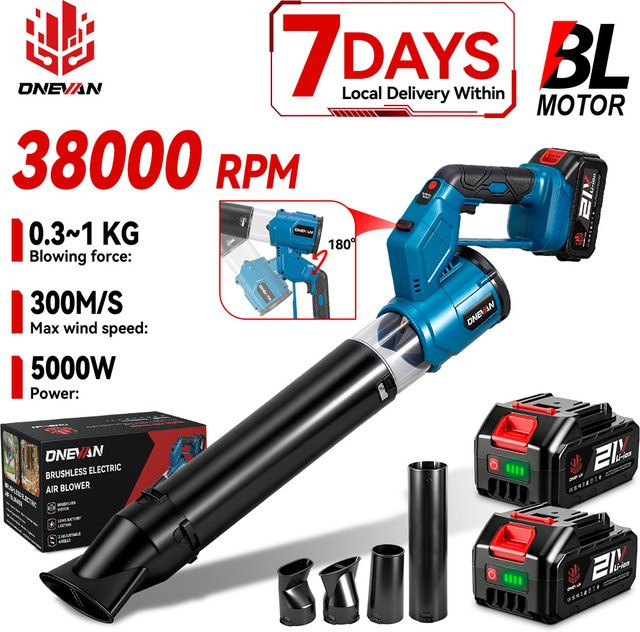 ONEVAN Kabelloses bürstenloses elektrisches Turbogebläse 5000W für Makita LXT 18V Akku, Blau - Bild 1