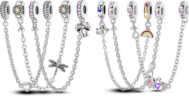Sicherheitskette Silber, Perle, Stern, Charm - Bild 1