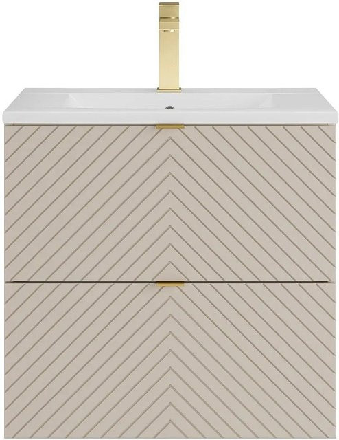 Einzelwaschtisch Dorioni in Beige mit Keramik und Metall, Breite: 60 cm - Bild 1