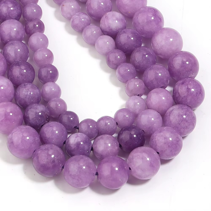 louleur Naturstein-Chalcedon-Perlen, hellviolett, rund, 6 8 10 mm, Unisex - Bild 3