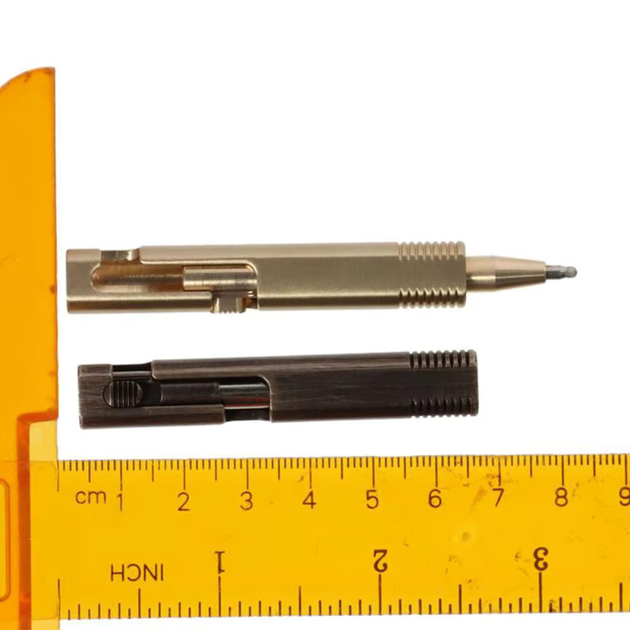 Nachfüllbarer Mini-Kugelschreiber aus Messing als Taschen-Kugelschreiber in Schwarz und Gold - Bild 3