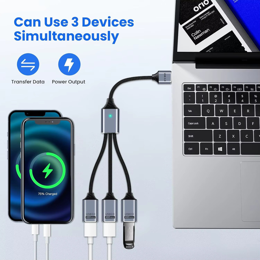 Gtwoilt USB-C-Splitter 3-Port mit USB-C-Adapter, 1-in-3-Out-Verlängerungskabel für Datenübertragung und Strom, kompatibel mit Laptop und PC-Tastatur - Bild 6