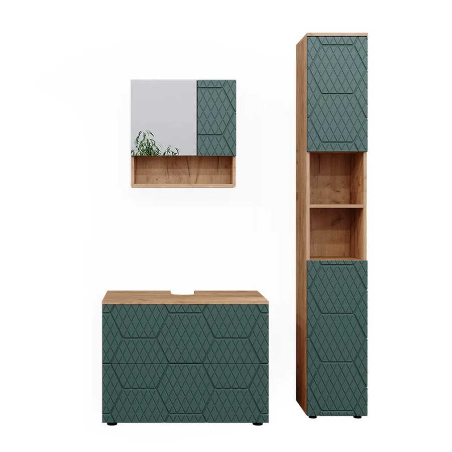 Vicco Badmöbel-Set Irma Eiche Grün/Gold 3-teilig mit Hochschrank und Waschbeckenschrank - Bild 3
