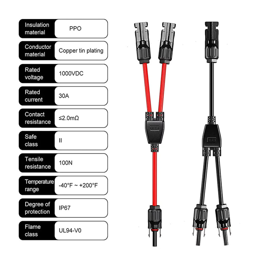 Professioneller wasserdichter Solar-Zweig-Adapter mit Parallelstecker für Photovoltaik-Anschlüsse 12 V - Bild 2