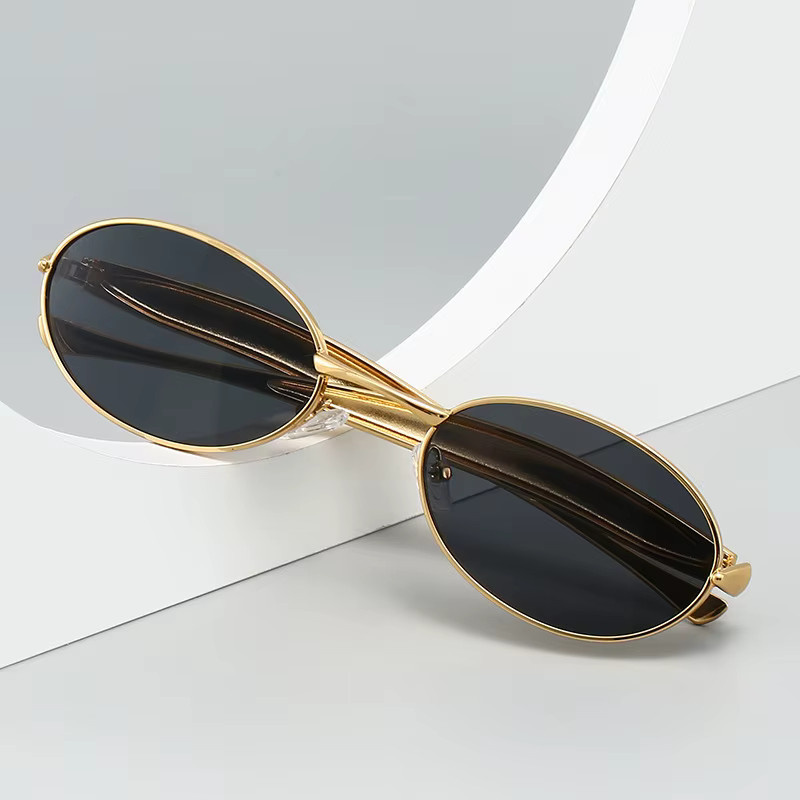 Julyrays Sonnenbrille Oval, Metall, Vollrand, Damen, Black, Gold - Bild 3