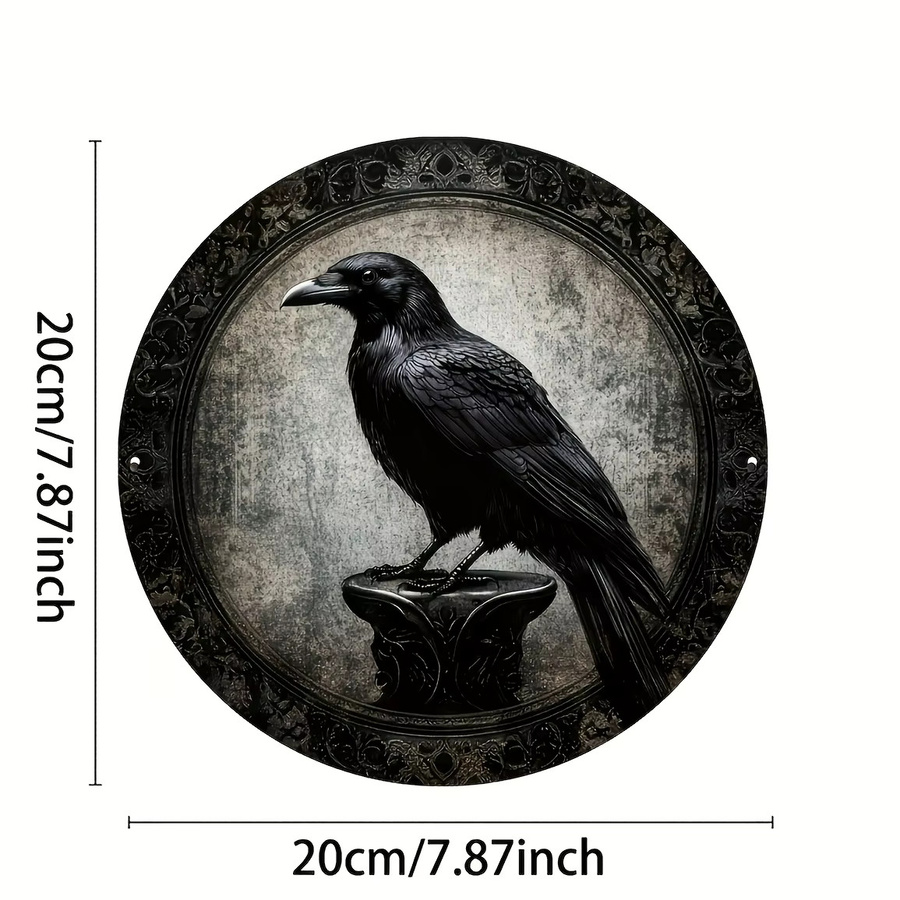 Rundes Metallblechschild mit Rabe von Potdemiel im Vintage-Stil als Wandkunst, Durchmesser: 20,3 cm - Bild 2