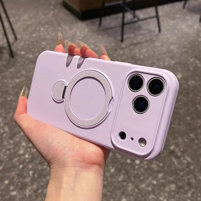 Newteneight MagSafe Handyhülle aus Flüssigsilikon mit 360 Grad drehbarem Ringständer für iPhone 17 16 15 14 13 12 Pro Max in Pink - Bild 1
