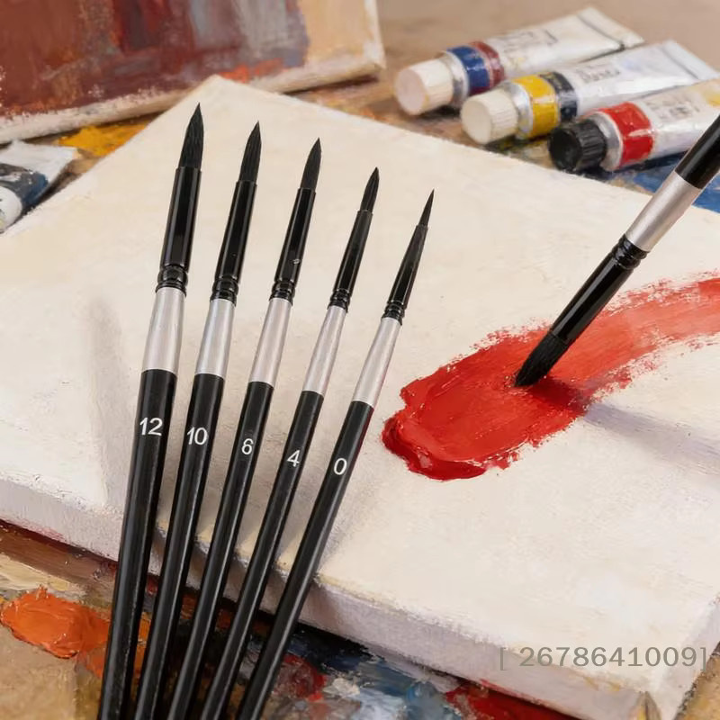 7-teiliges JETTING Bürstenset aus Eichhörnchenhaar mit runden und spitzen Spitzen in Schwarz für Gouache und Aquarell - Bild 2