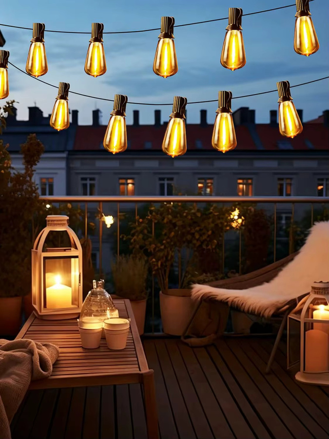 Aiopp ST38 Solar-LED-Lichterkette für den Außenbereich mit Fernbedienung, wasserdicht und bruchsicher, E12-Sockelbirnen, transparente Feenlampe für Garten und Terrasse - Bild 9