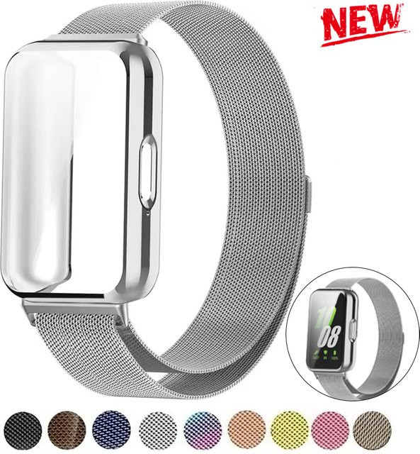 CAOWTAN Uhrenarmband Samsung Galaxy Fit 3, Edelstahl, Milanaise, pink, Unisex - Bild 1