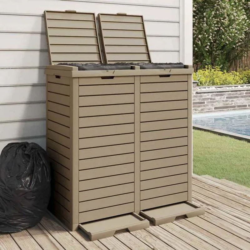 Vidaxl Außenmülleimer aus PP, Hellbraun, H x B x T: 86 x 78 x 41 cm - Bild 1